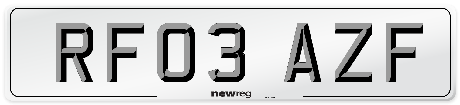 RF03 AZF Number Plate from New Reg